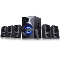 FENDA F&D F3800X 5.1 Multimedia Speakers, 80W RMS (10Wx5+30W), 5x3'' Satellites + 5.25'' Subwoofer, BT 5.0/AUX/USB/FM/SD card reader/Multi-color LED/LED Display/Remote Control/Wooden/Black