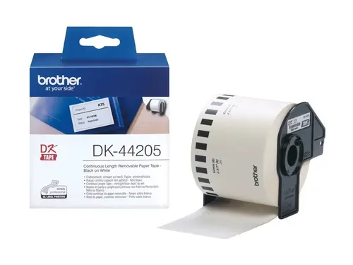 Консуматив, Brother DK-44205 White Removable Paper Tape 62 mm x 30.48 m, Black on White Консуматив, Brother DK-44205 White Removable Paper Tape 62 mm x 30.48 m, Black on White