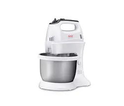 Миксер, Tefal HT312138, Quick mix Hand Mixer with bowl, 300 W, 5 Speeds + turbo, 2 Beaters, 2 Dough hooks, automatic rotating bowl, white & inox standbowl