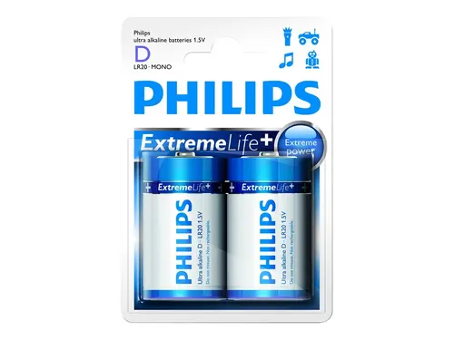 Philips Ultra Alkaline батерия LR20 D, 2-blister