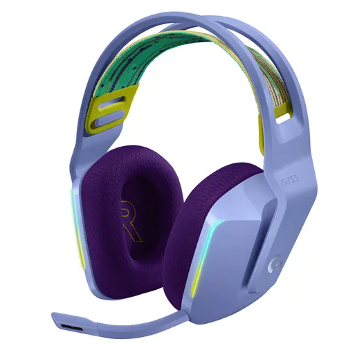 Слушалки, Logitech G733 Wireless Headset, Lightsync RGB, Lightspeed Wireless, PRO-G 40 mm Drivers, DTS Headphone:X 2.0 Surround, Blue Voice Microphone, 278 g, Lilac