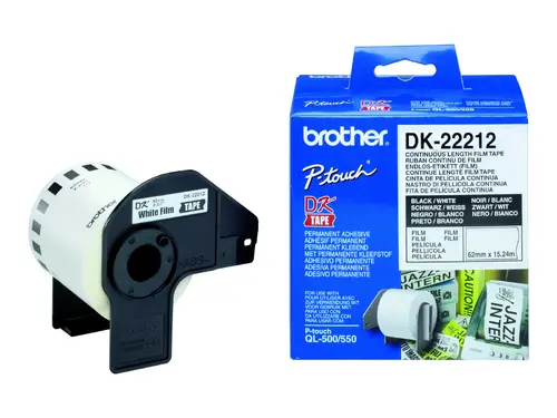 Консуматив, Brother DK-22212 White Continuous Length Film Tape 62mm x 15.24m, Black on White Консуматив, Brother DK-22212 White Continuous Length Film Tape 62mm x 15.24m, Black on White