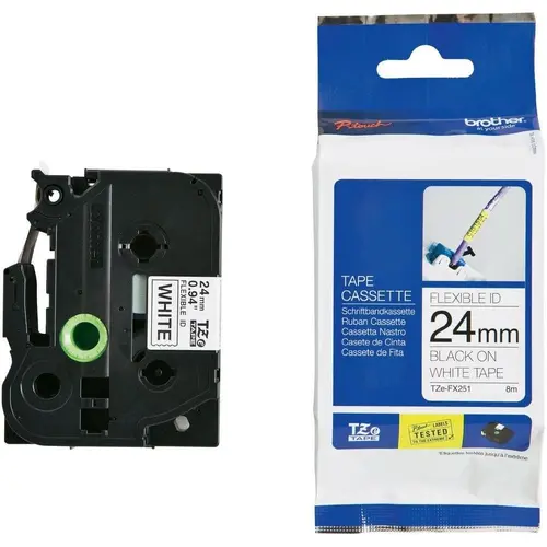 Консуматив, Brother TZe-FX251 Tape Black on White, Flexible ID, 24mm, 8m Консуматив, Brother TZe-FX251 Tape Black on White, Flexible ID, 24mm, 8m