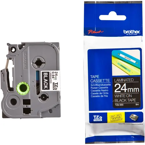 Консуматив, Brother TZe-355 Tape White on Black, Laminated, 24mm, 8 m - Eco Консуматив, Brother TZe-355 Tape White on Black, Laminated, 24mm, 8 m - Eco