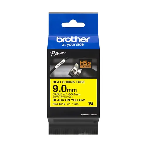 Консуматив, Brother HSe-621E 9mm Black on Yellow Heat Shrink Tape Консуматив, Brother HSe-621E 9mm Black on Yellow Heat Shrink Tape