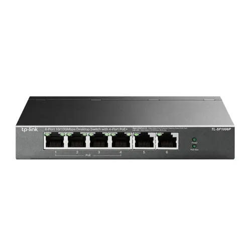 4-port 10/100Mbps Unmanaged PoE+ Switch with 2 10/100Mbps uplink ports, meta case, desktop mount, 4 802.3af/at compliant PoE+ port, 2 10/100Mbps uplink ports, DIP switches for Extend mode, Isolation mode and Priority mode, up to 250m PoE power supply
