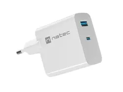 Адаптер, Natec USB Charger  Ribera Gan 1X USB-A + 1X USB-C 65W, White