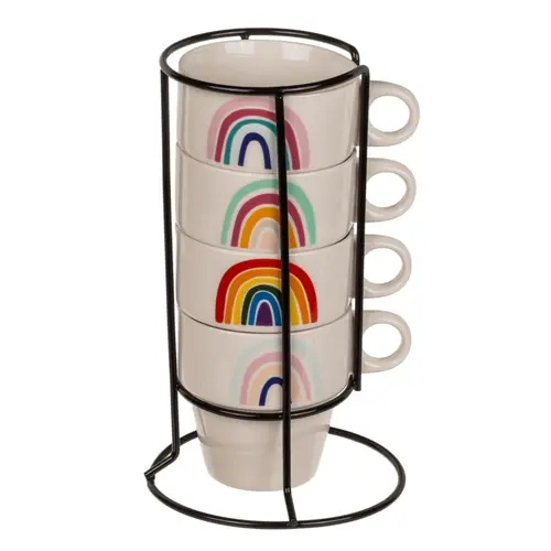 Комплект керамични чаши с метална стойка Rainbow