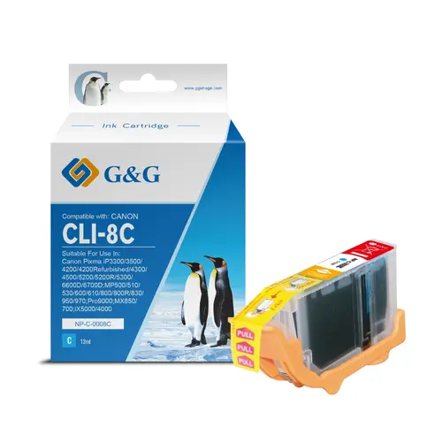 ГЛАВА ЗА CANON PIXMA IP 4200/5200/5200R/6600D/MP 500/800 - Cyan - Ink Tank  - WITH CHIP / С ЧИП  - /8/ -  CLI-8C (CLI8C)  - 0621B002 - PN NP-C-0008C - G&G 
