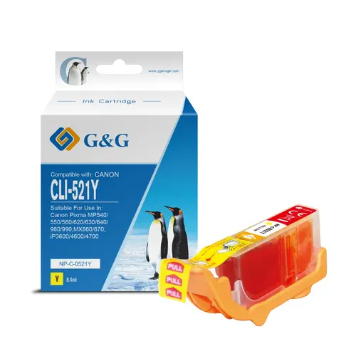 ГЛАВА ЗА CANON PIXMA iP 3600/4600/MP 540/620/630/980 - Yellow - ink tank - WITH CHIP / С ЧИП  - /521/ - CLI-521Y (CLI521Y) - 2936B001 - PN NC-R00521Y/C - G&G