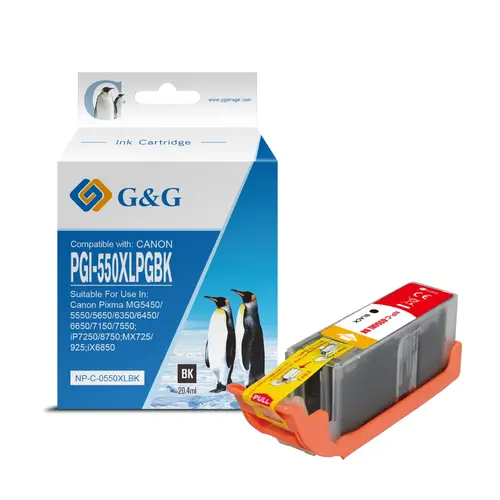 ГЛАВА ЗА CANON PIXMA IP 7250/PIXMA MG 5450/6350 - HIGH CAPACITY - Black - ink tank - WITH CHIP / С ЧИП - /550/  - PGI-550PGBK (PGI550PGBK) - 6496B001 - PN NP-C-0550XLBK/C - G&G