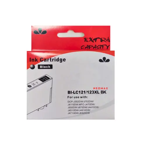 ГЛАВА ЗА BROTHER DCP J132/J152/J552/J752/J4110/MFC J470/J870/J4410/J4510 - HIGH CAPACITY - Black - LC123BKXL (LC-123BKXL) - PN BI-LC123XLBK - NEOMAX 