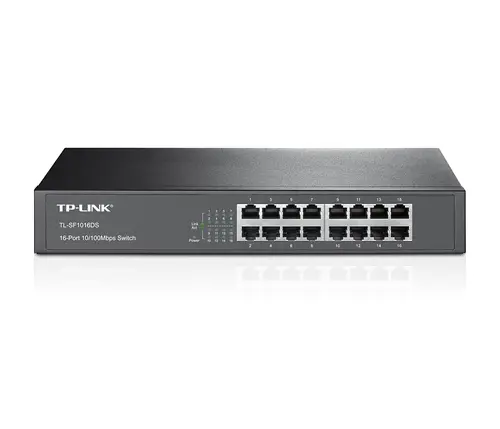 Комутатор TP-LINK TL-SF1016DS, 16-порта 10/100M, неуправляем, за монтаж в шкаф,