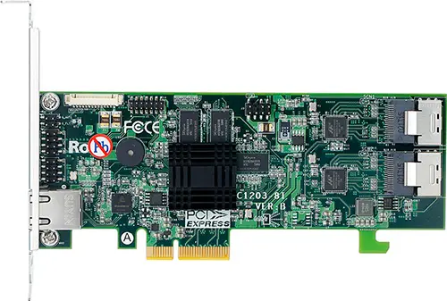 ARC-1203-8i 8port internal SATA 6G RAID /2xSFF-8087/, ARM 1066MHz processor, 512 MB ECC RAM, PCIe 2.0 x4, RAID 0, 1, 1E, 10, 3, 5, 6, 30, 50, 60, Single Disk or JBOD, Low profile, NO EXPANSION