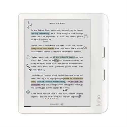 Четец за Е-книги, Kobo Libra Colour e-Book Reader, E Ink Kaleido touchscreen 7 inch, 1680 x 1264, 32 GB, 2 GHz, Greutate 0.215 kg, Wireless Da, Comfort Light PRO, IPX8 - up to 60 mins in 2 metres of water, 15 file formats supported natively, White Четец за Е-книги, Kobo Libra Colour e-Book Reader, E Ink Kaleido touchscreen 7 inch, 1680 x 1264, 32 GB, 2 GHz, Greutate 0.215 kg, Wireless Da, Comfort Light PRO, IPX8 - up to 60 mins in 2 metres of water, 15 file formats supported natively, White