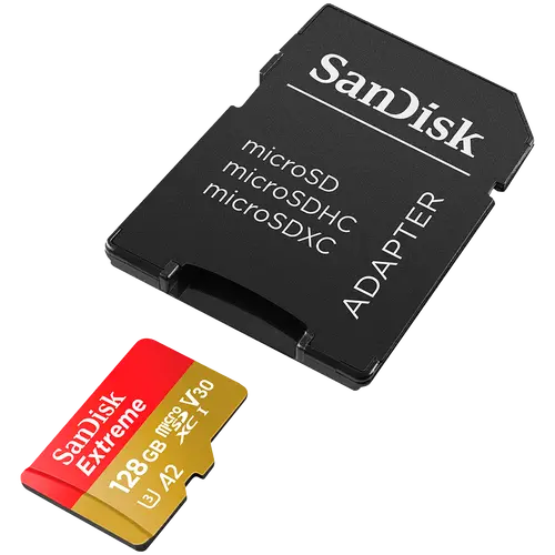 Карта памет SANDISK Extreme microSDXC, 128GB, За Dash Cameras и Drones, SD Adapter