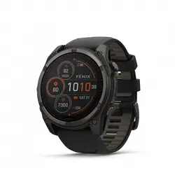 Garmin FĒNIX® 8 - 51 мм, SOLAR - fēnix 8 – 51 мм Solar, Sapphire - Carbon Gray DLC Titanium с Black/Pebble Gray силиконова каишка 010-02907-11