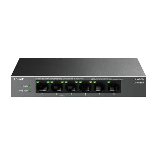Комутатор TP-Link LS106LP, 6-портов 10/100 Mbps с 4-портов PoE