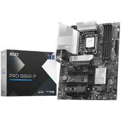 MSI PRO B860-P, ATX, LGA 1851, 4x DDR5 Dual Channel DDR5 up to 8600(OC)MHz, 4x PCIe x16 slot, 3x M.2 slot, 4x USB 2.0, 2x USB 5Gbps, 2x USB 10Gbps, 1x USB 40Gbps Type-C, HDMI, DP, 7.1 HD Audio, 5G LAN, 3Y