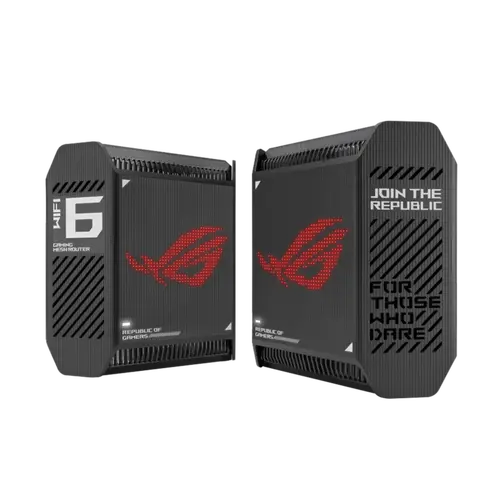 Меш система, Asus Gaming Mesh WiFi system, ROG Rapture GT6 2PK, AX10000,Tri-Band, up to 540m2, Tri-Core 1.7GHz CPU, 256MB/512MB Flash/RAM, 2.5G port, AiProtection Pro, Adaptive QoS, VPN server/client, IPTV, OFDMA, MU-MIMO, Beamforming, Link Aggregation, AiMesh, Black