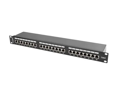 Пач панел, Lanberg patch panel 24 port 1U CAT.6 shielded, black Пач панел, Lanberg patch panel 24 port 1U CAT.6 shielded, black