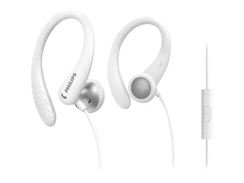 PHILIPS Спортни слушалки за поставяне в ушите с микрофон бели 15 мм мембрани отворен гръб