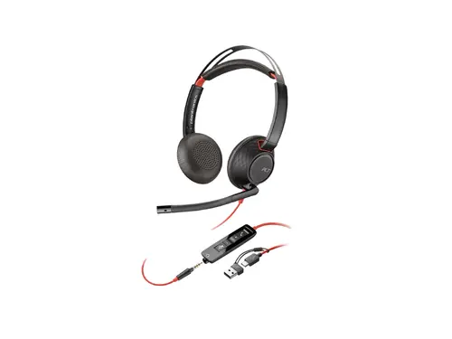 HP Poly Blackwire 5220 Stereo USB-C Headset +3.5mm Plug +USB-C/A Adapter