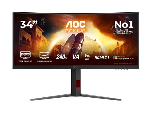 Монитор, AOC CU34G4Z, 34" Curved 1500R, VA, WLED, 3440x1440@240Hz, 1ms GtG, 0.3ms MPRT, 450cd m/2, 2500:1, 80M:1 DCR, Adaptive Sync, FlickerFree, Low Blue Light, Tilt, Height Adjust, Pivot, Swivel, 2xHDMI, DP, USB hub