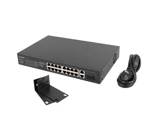 Комутатор, Lanberg switch 16x 100mb poe+/2x 1GB/1x sfp unmanaged rack 10" & 19" gigabit ethernet 150w