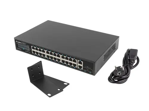 Комутатор, Lanberg switch 24x 1GB poe+/2x GB 2x sfp rack 19" gigabit ethernet 360w