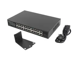 Комутатор, Lanberg switch 24x 1GB poe+/2x GB 2x sfp rack 19