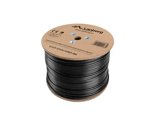 Кабел, Lanberg LAN cable UTP Cat.5e 305m Outdoor Solid CU Fluke Passed, black