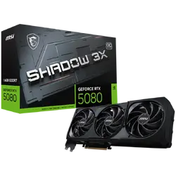 MSI Video Card Nvidia GeForce RTX 5080 16G SHADOW 3X OC, 16GB GDDR7, 256bit, Effective Memory Clock: 30000MHz, Boost: 2640 MHz, 10752 CUDA Cores, PCIe 5.0, 3x DP 2.1b, HDMI 2.1b, RAY TRACING, Triple Fan, 1x16pin, 850W Recommended PSU, 3Y