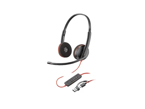 HP Poly Blackwire 3225 Stereo USB-C Headset +3.5mm Plug +USB-C/A Adapter