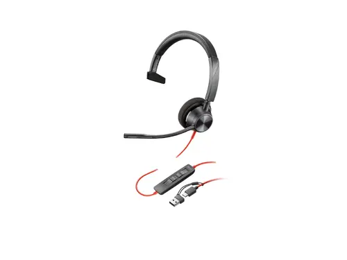 HP Poly Blackwire 3310 Monaural USB-C Headset +USB-C/A Adapter
