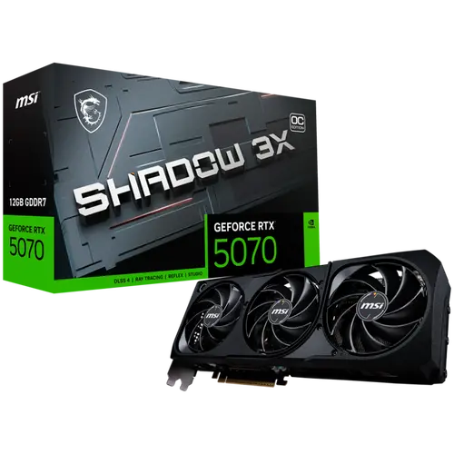 MSI Video Card Nvidia GeForce RTX 5070 12G SHADOW 3X OC, 12GB GDDR7, 192bit, Effective Memory Clock: 28000MHz, Boost: 2542 MHz, 6144 CUDA Cores, PCIe 5.0, 3x DP 2.1b, HDMI 2.1b, RAY TRACING, Triple Fan, 1x16pin, 650W Recommended PSU, 3Y