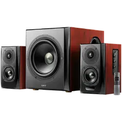 Edifier S350DB 2.1 Audio System, BT V5.1, Optical, Coaxial, RCA, 8-inch Subwoofer, 3.5-inch Drivers, 0.75-inch Tweeters, 70W (RMS), Control Knobs and Remote Control, Brown