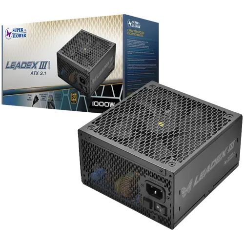Super Flower Leadex III Gold 1000W ATX 3.1, 80 Plus Gold, Fully Modular, Flat Black Cables, 140mm Fan, 150mmx150mmx86mm, 7 Year Warranty