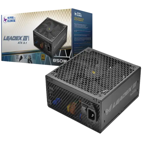Super Flower Leadex III Gold 850W ATX 3.1, 80 Plus Gold, Fully Modular, Flat Black Cables, 140mm Fan, 150mmx150mmx86mm, 7 Year Warranty